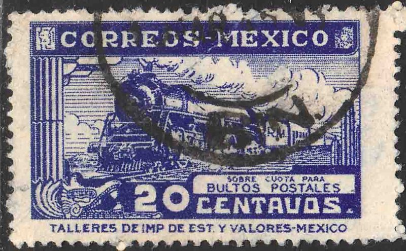 MEXICO Q2, 20¢ PARCEL POST. STEAM ENGINE. USED. F-VF (955)