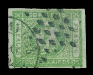 ARGENTINA 1859 Buenos Aires - LIBERTY HEAD 4r green bluish paper Sc# 9 used VF