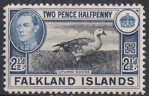 Falkland Islands 1938 - 50 KGV1 2 1/2d Magellan Goose MM SG 152 ( F345 )