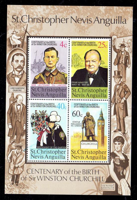 ST. KITTS- NEVIS #293a  WINSTON CHURCHILL  MINT  VF NH  O.G  S/S   a