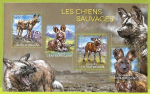 A0275  - CENTRAL AFRICA - MISSPERF 2014  stamp SHEET:  Nature WILD DOGS