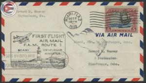 Cuba 1930 First Flight Cover Miami - Cienfuegos | Edifil C39 | CU11561