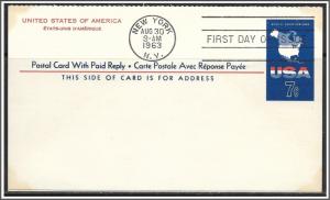 US #UY19 Paid Reply Postal Card Unsevered FDC