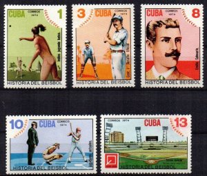 Cuba Sc# 1930-1934  HISTORY OF BASEBALL sport Cpl set of 5  1974  MNH mint