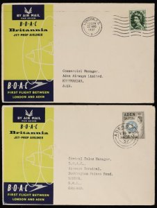 GREAT BRITAIN 1957 London - Aden First Flight Cover+ return & intermediates.