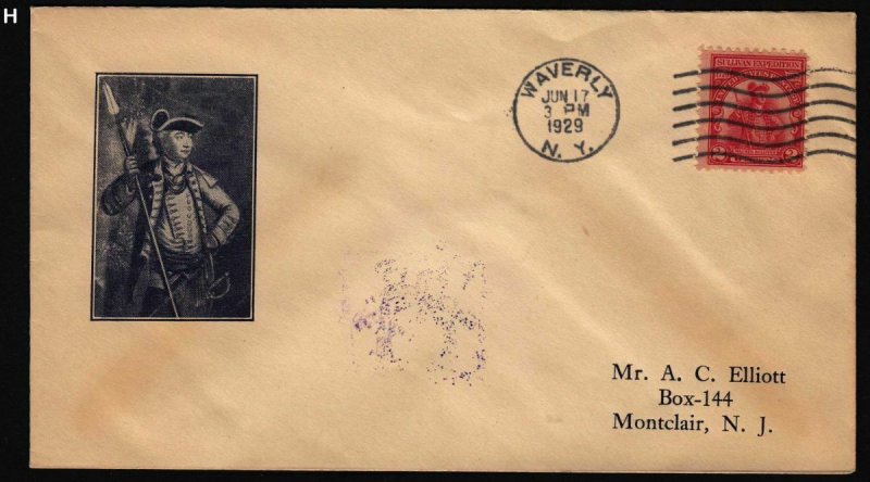 1929 Sullivan Sc 657-8A FDC Waverly NY 1st A. C. Elliott cachet CV $65