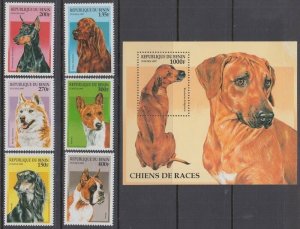 BENIN Sc# 980-6 CPL MNH SET of 6 DIFF + ONE SOUVENIR SHEET DIFFERENT DOGS