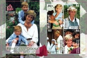 Union Island 2007 - Princess Diana 10th Memorial - Sheet of 4 stamps - MNH