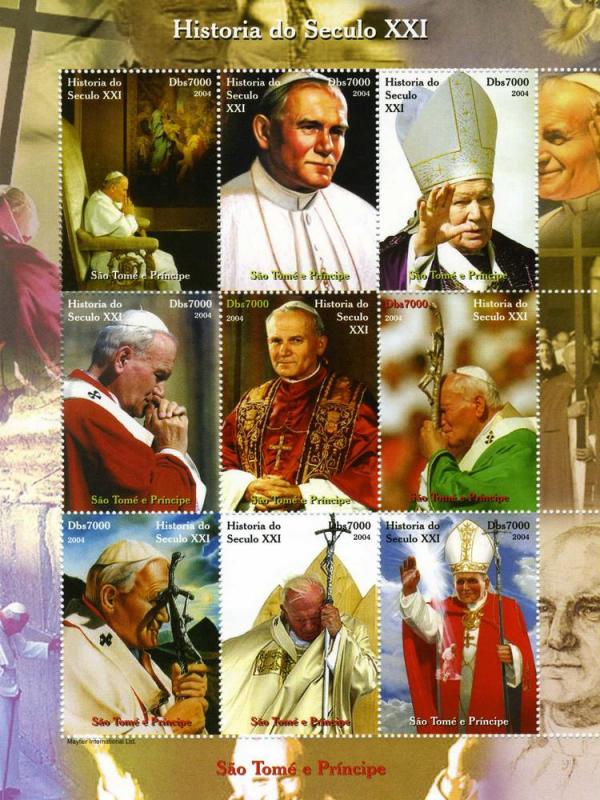 Sao Tome & Principe 2004 Pope John Paul II Sheet Perforated Mnh.vf