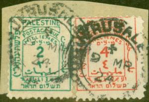 Palestine 1923 2m Blue-Green & 4m Scarlet SGD2 & D3 Fine Used on Small Piece
