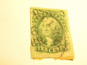 US Stamps, Scott #14, 10c Green - Washington - Type II Used-1855, w/Certificate,