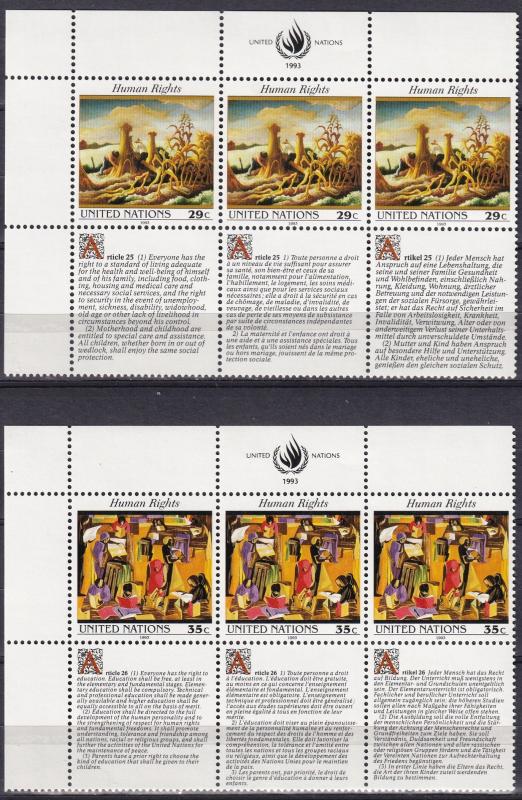 United Nations #627-8 MNH Inscription Blocks CV $4.25  (A18864)