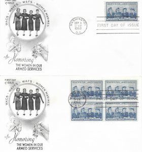 1952 FDC, #1013, 3c Women in Our Armed Forces, Art Craft, single/block of 4