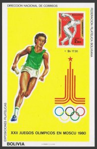 Bolivia C301 note,MNH.Michel Bl.92-93,MNH. Olympics Moscow-1972.Discus,Hurdler.