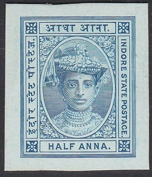 INDIA INDORE 1904-20, ½a Blue plate proof on thick card - very fine.........F180