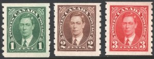 Canada SC#238-240 1¢-3¢ King George VI Coil Singles (1937) MNH*