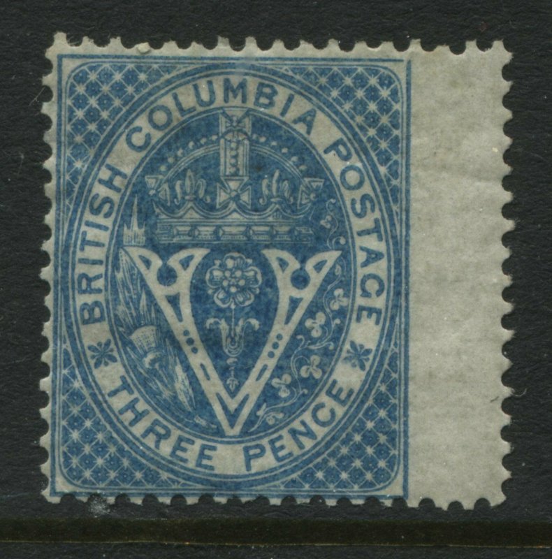 British Columbia 1865 3d blue mint o.g. hinged choice centering