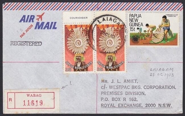 PAPUA NEW GUINEA 1983 Reg cover ex LAIAGAM using Wabag reg label............H155