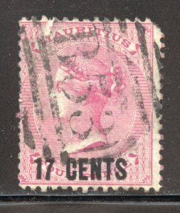 Mauritius Scott 54 Used LH - 1878 17c on 4p Surcharge - SCV $4.50