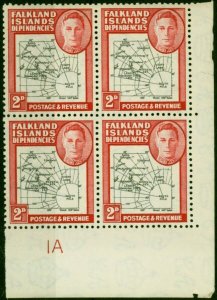 Falkland Island Dep 1946 2d Black & Carmine SGG3 Fine MNH Pl.1a Corner Block ...