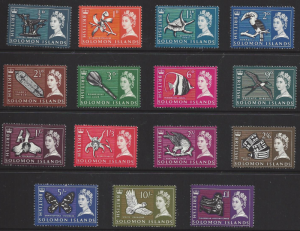 British Solomon Islands #128-42 mint set, Q E II & various designs, issued 1965