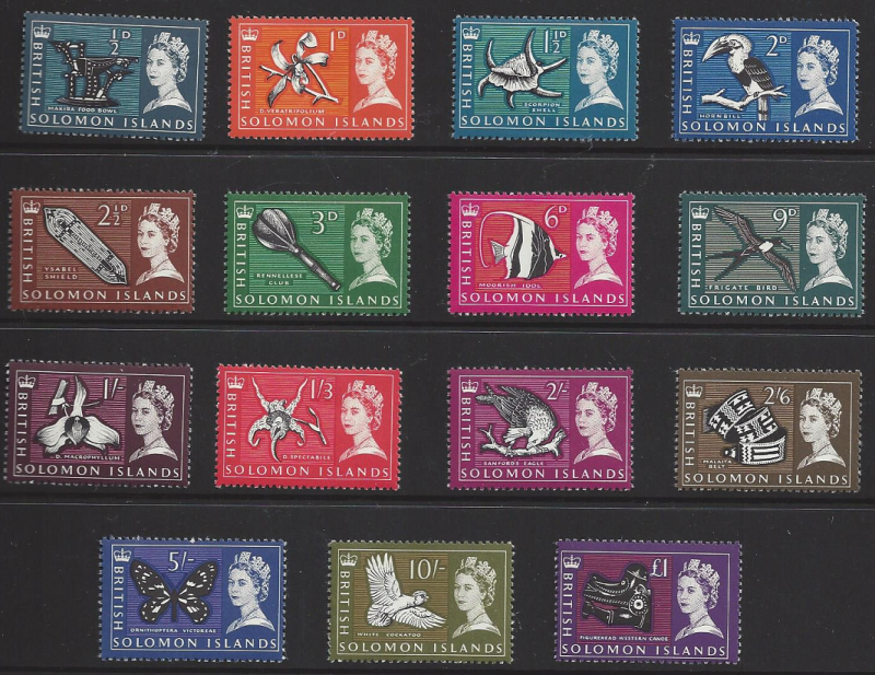 British Solomon Islands #128-42 mint set, Q E II & various designs, issued 1965