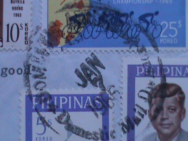 ​PHILIPPINES -1966-3 MINT & 3 USED PICTORIAL LARGE  STAMPS ON USED COVER VF