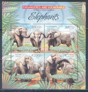 UGANDA 2012  ENDANGERED & VULNERABLE SPECIES OF UGANDA ELEPHANTS SHEET I MINT NH