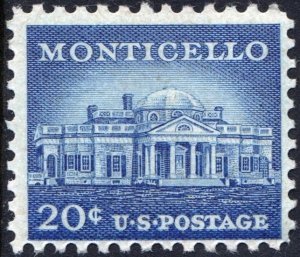 SC#1047 20¢ Monticello Single (1956) MNH