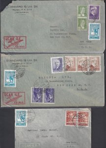 TURKEY US 1940's COLLECTION OF 7 COMMERCIAL COVER ALL TO NY