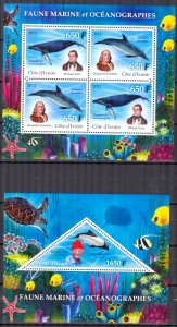 Ivory Coast 2012 Marine Life  Whales Dolphins Sheet + S/S MNH