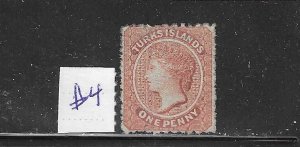 TURKS & CAICOS IS. SCOTT #4 1873-79 1P (LAKE) WMK 5 - USED