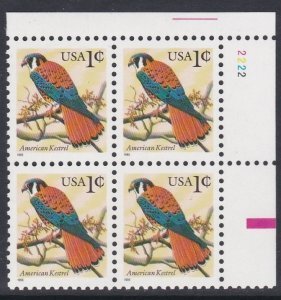 SCOTT  2477  1¢ KESTREL  REDESIGN  PLATE BLOCK OF 4  MNH