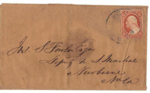 US 1850's 3¢ WASH IMPERF TYPE I Sc 10 ORANGE BROWN TIED RALEIGH N.C. TO NEWBERNE