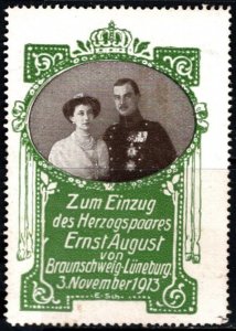 1913 Germany Poster Stamp Ernst August, Duke Cumberland Princess Viktoria Luise