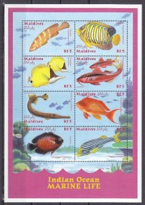 Maldives, Scott cat. 2485. Indian Ocean, Various, Fish sheet of 8.