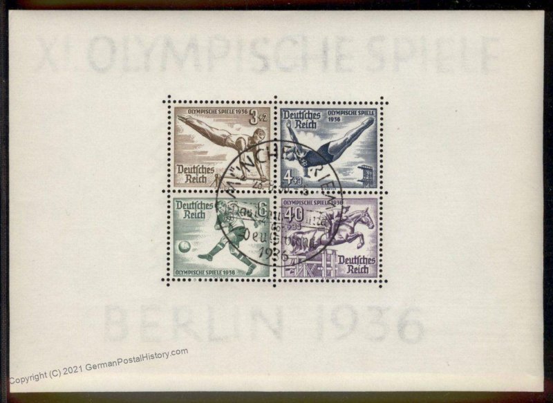 Germany 1936 Olympics Mi Block 5 Used Souvenir Sheet 101614