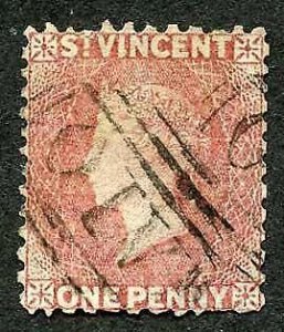 St Vincent SG5 1862 1d Rose-red No Wmk Perf 11 to 12.5 