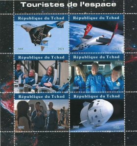 Chad 2021 MNH Space Stamps Space Tourism Tourists Richard Branson Virgin 6v M/S 