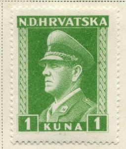 CROATIA;  1943 early WWII Pavelic issue fine Mint hinged 1k. value