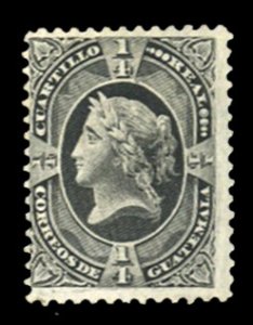 Guatemala #7 Cat$42.50 (without gum), 1875 1/4r black, unused without gum as ...