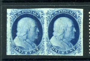 Scott #9 Franklin Imperf Unused Pair of Stamps (Stock #9-35)