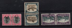 South Africa 1930 1d 2d & 1/- Bilingual used pairs Inv WMK WS32665