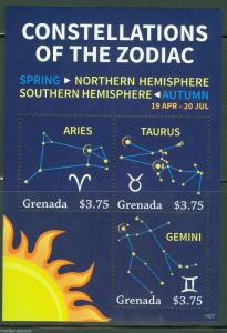 GRENADA  2013 CONSTELLATION OF THE ZODIAC SHEET   ARIES TAURUS GEMINI MINT NH