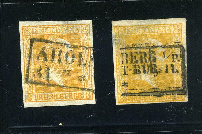 Prussia 1858 - Sc# 13 & 13a, Mi# 12a & 12b - Used