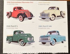 US # 5104a Pick up Trucks block of 8 (4 on each side) forever 2016 Mint NH