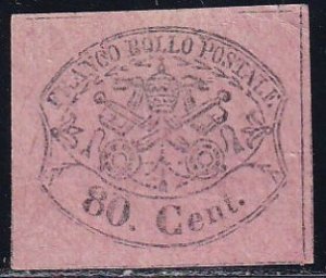 Italy Roman States 1868 Sc 25b Unglazed SCV 16.50 IMP Stamp M NG