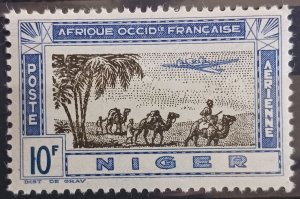 1942 Niger C11 Aircraft and caravan, date palm Blue Airplane Landscape 10F