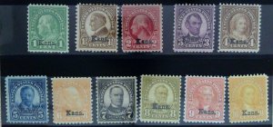 US Scott #658 - 668 - VF - Kansas Overprints - DG - Set - 1926