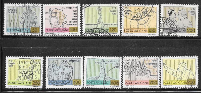 Vatican City #694-699,701-704  Travels of Pope John Paul II  (U) CV$3.95